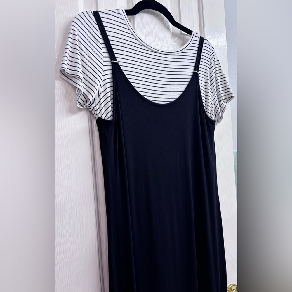Calvin Klein Black Knit Slip Midi Dress Scoop Neck Stretch Rayon - Picture 4 of 16